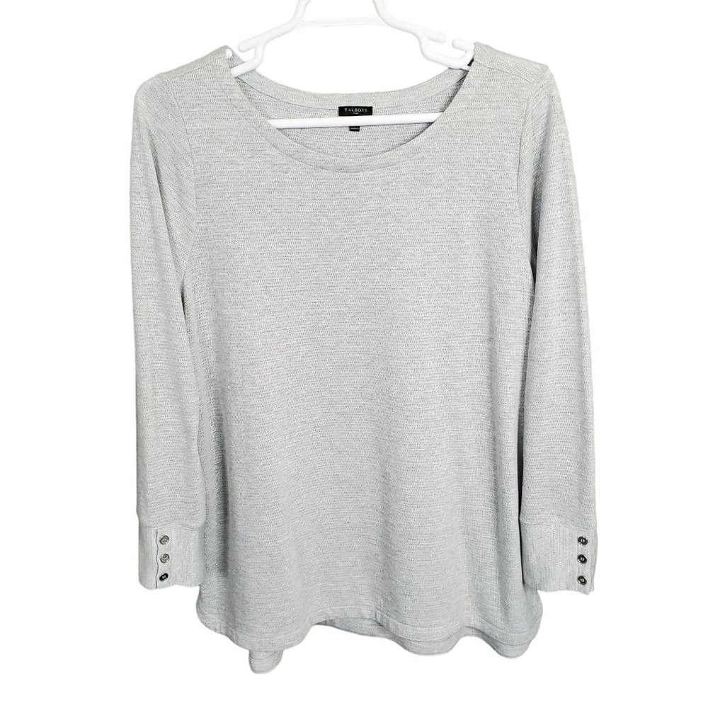 Talbots Size 2X Shirt Button Cuff Sparkle Knit Tunic Silver Gray Shimmer - Picture 2 of 9
